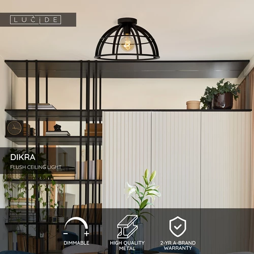 Lucide DIKRA - Flush ceiling light - 1xE27 - Black - USP